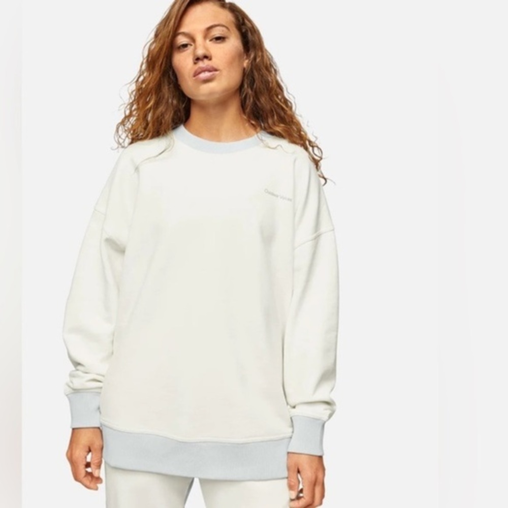 OUTDOOR VOICES PICKUP OFF-WHITE COTTON GREY TRIM OVERSIZED GRAPHIC SWEATSHIRT M